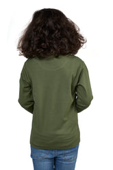 Olive Green Travel Graphic Girls’ Full Sleeves T-Shirt